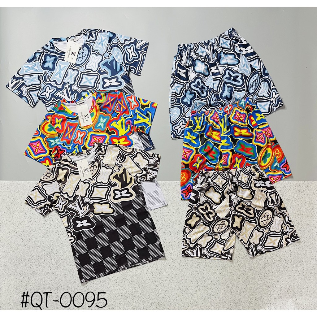 ✨[𝗥𝗘̉ 𝗩𝗢̂ Đ𝗜̣𝗖𝗛]✨ Bộ cộc LV nam loang kẻ caro - Bộ hè LV thời trang nam HOT TREND