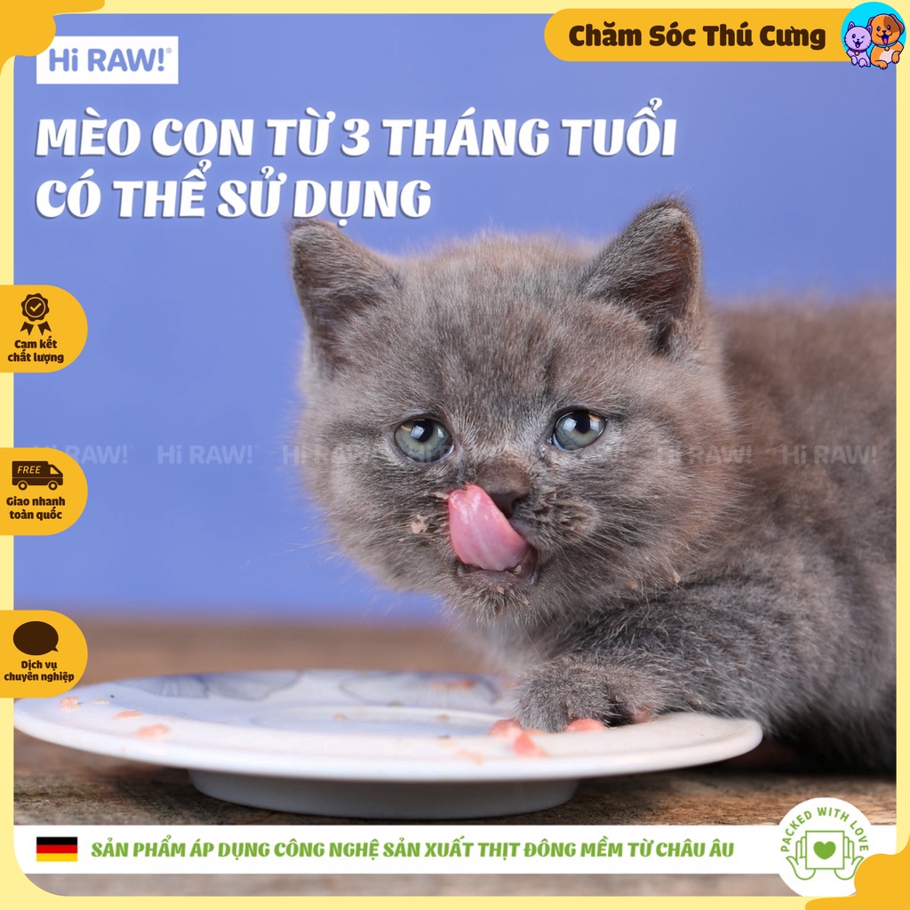 ✅ Thức Ăn Cho Mèo Raw Meat Row Cat Food , Hi Raw, Bảo Quản Ngăn Đông 6 tháng