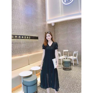 Đầm ren dài cổ V nữ tính (có hình thật)