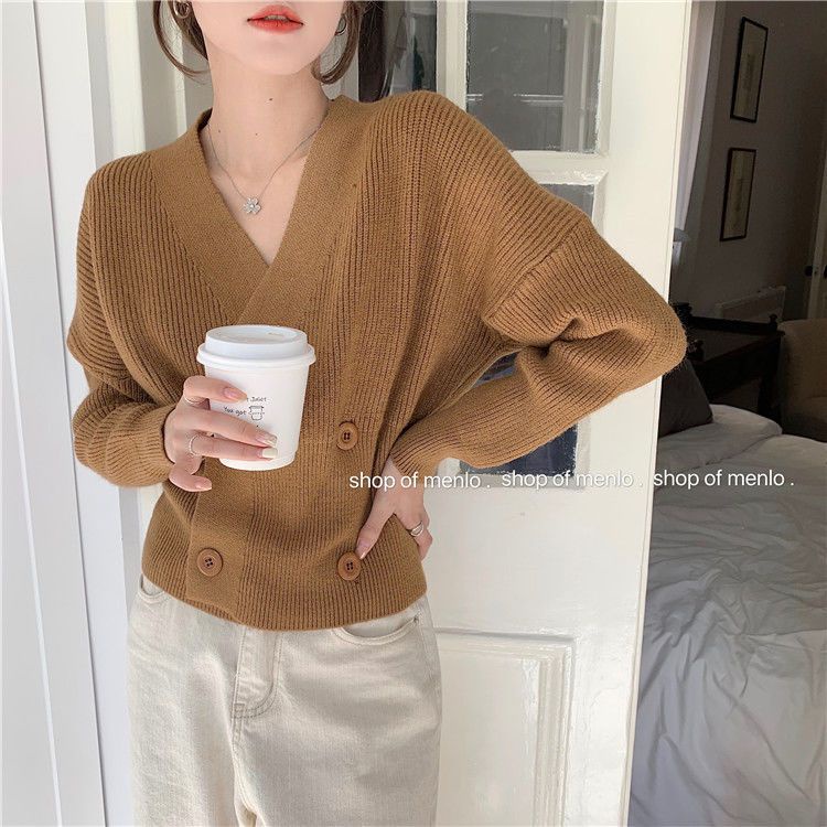 Áo Sweater Dệt Kim Cổ Chữ V Dáng Rộng Thiết Kế Mới Đơn Giản Thời Trang Mù