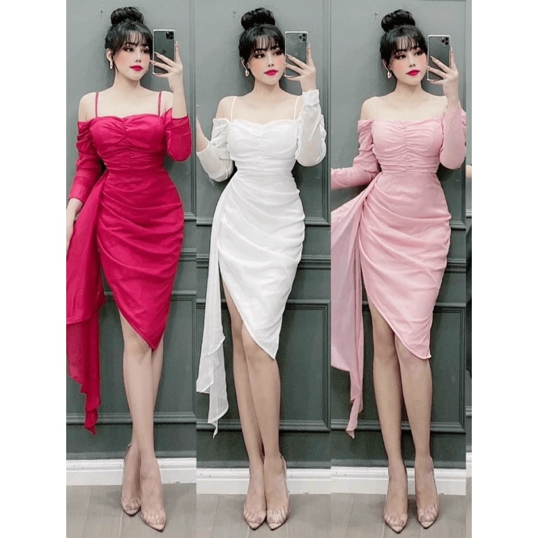 ĐẦM BODY BÈO 2 DÂY NHÚN VOAN XƯỚC SIÊU HOT TÔN DÁNG PU