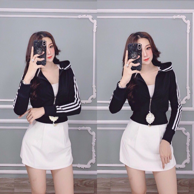 Áo khoác nữ thun da cá form lửng phối 3 sọc tay nón | BigBuy360 - bigbuy360.vn