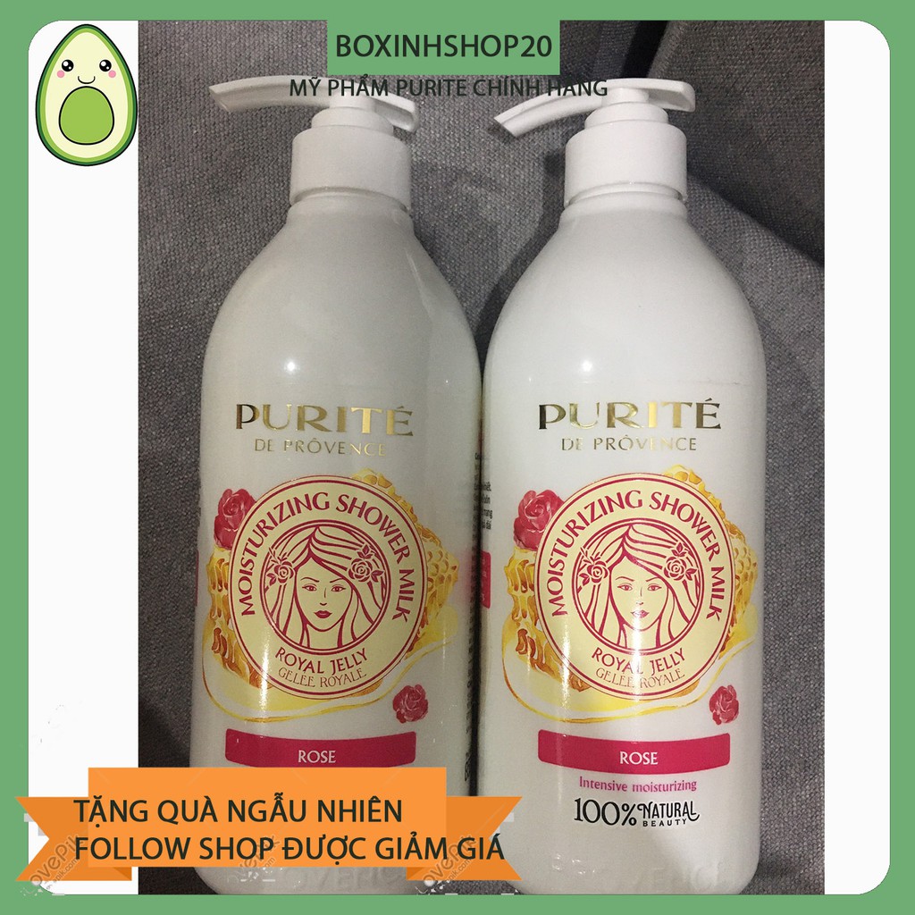 (Tặng quà) Sữa Tắm Purite Dưỡng Ẩm Sữa Ong chúa & Hoa Hồng 850ml