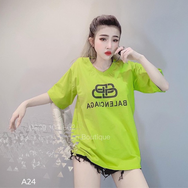 Áo thun form rộng - Áo thun hotgirl xanh non - cam và đen, tím than,..12 màu Balenciagaa