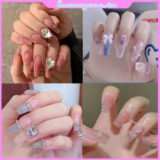 [Hàng mới về] Bộ 24 Móng Tay Giả Thắt Nơ Có Thể Tháo Rời Màu Hồng/Đen/Dye