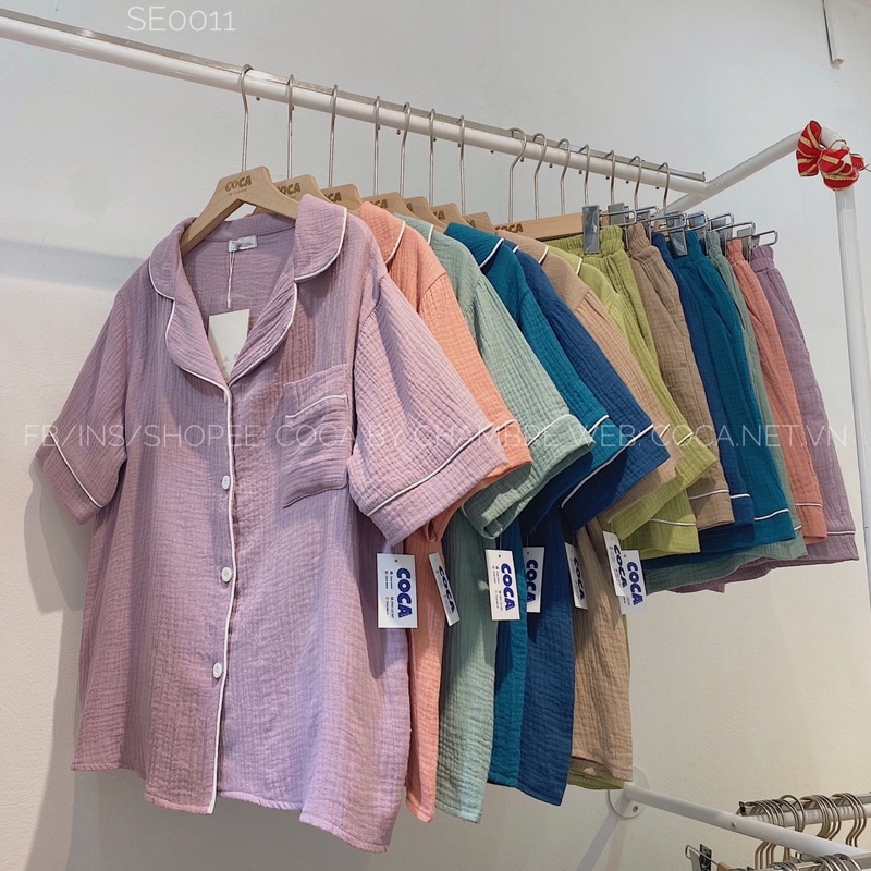 [SE0011] Set đồ bộ PIJAMA vải đũi may viền nổi (Có sẵn/ảnh thật)