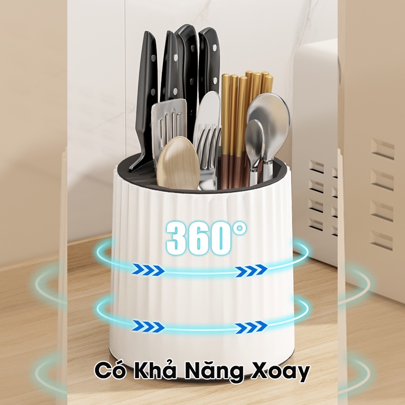 Ống Đựng Dao Đũa  Muỗng Cao Cấp, Hôp Đựng Đũa Xoay 360* Có Khay Hứng Ráo Nước Tháo Rời Canashop