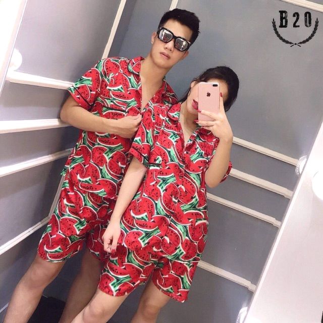 áo sơ mi cộc tay hoa quả form dáng rộng