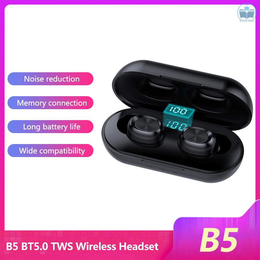 B5 BT5.0 TWS Wireless Headset Auto Pairing Noise Reduction Touch Control IPX5 Waterproof Sports Headphones (Digital display)
