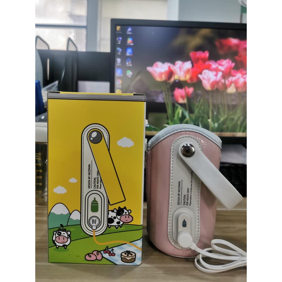 Ủ USB hâm nóng bình sữa di động NICE PAPA cho bé có hiển thị nhiệt độ