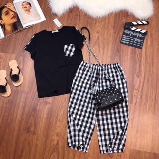 Bộ mặc nhà Cotton kẻ caro