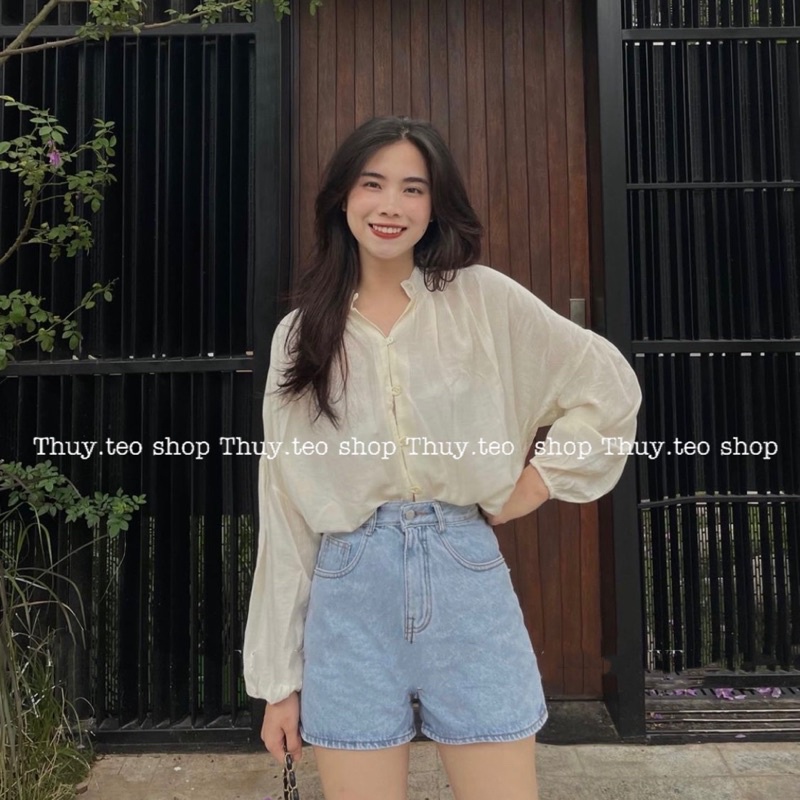 Áo sơ mi tơ cúc nhỏ dài tay bo mềm mát