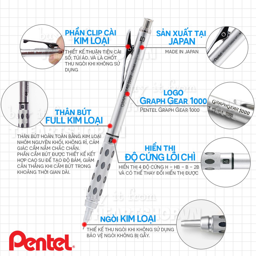Chì Bấm Cơ Khí Pentel Graphgear 1000 THEARTSHOP