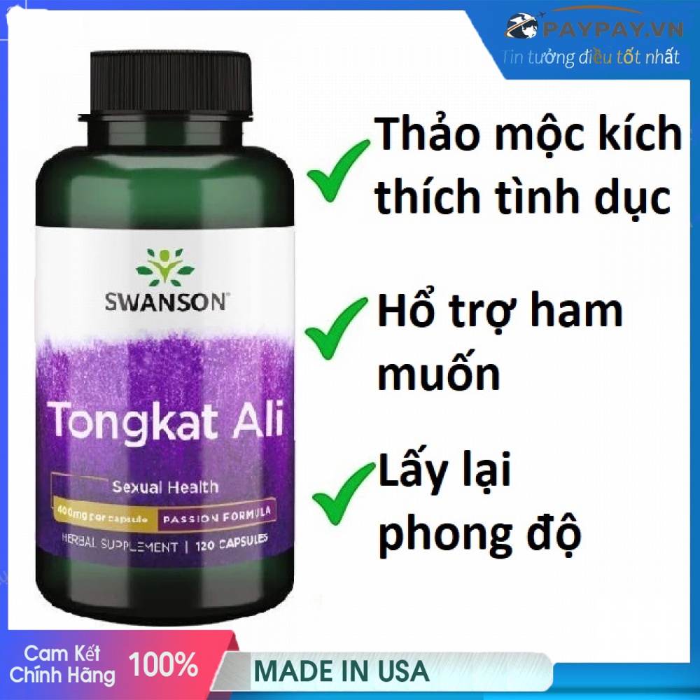 Duy trì phong độ sinh lý nam Swanson Tongkat Ali của Mỹ 120 Viên