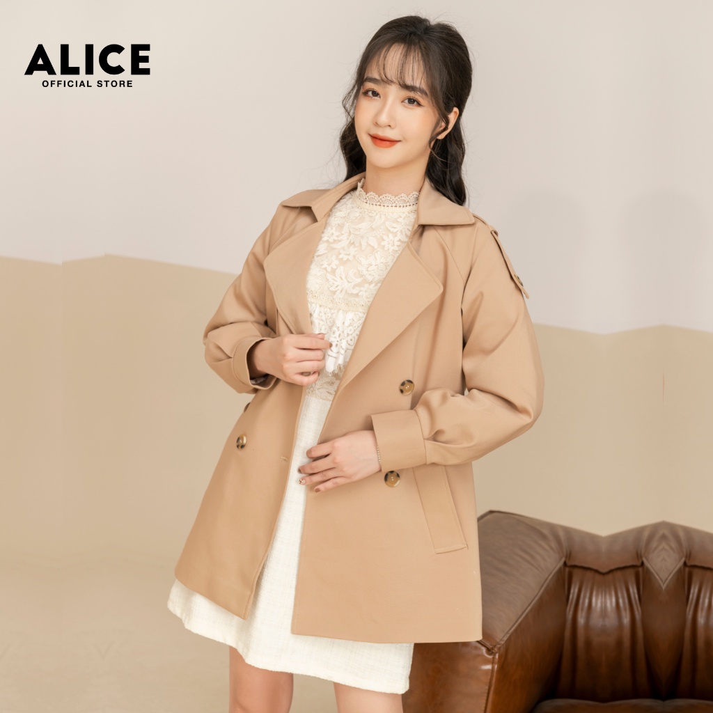 Áo Măng Tô Nữ Dáng Ngắn Kèm Đai ALICE Thiết Kế Tôn Dáng Chất Liệu Kaki Hàn Lót Lụa Cao Cấp V737