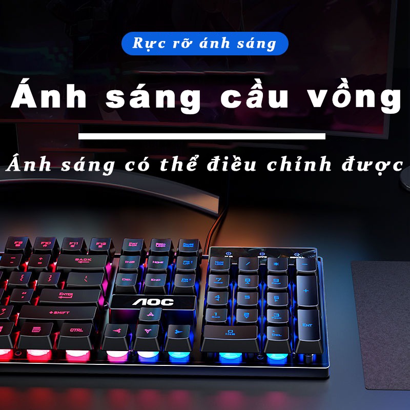 Bàn phím giả cơ chơi game kèm chuột có đèn LED ánh sáng rực rỡ dành cho máy tính laptop