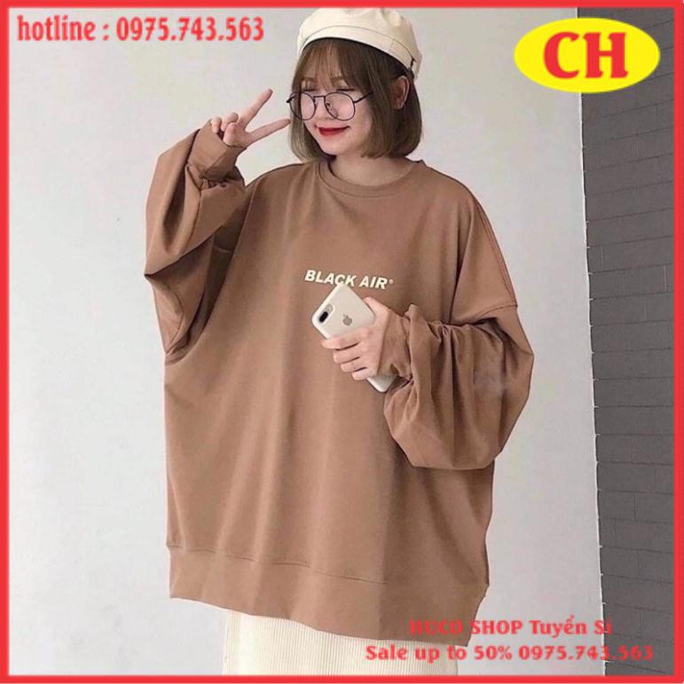 Áo Thun sweater Dài tay BLACK nam nữ, Áo nỉ cổ tròn trần bông màu nâu  tay bồng form thụng hodie unisex freesize | BigBuy360 - bigbuy360.vn