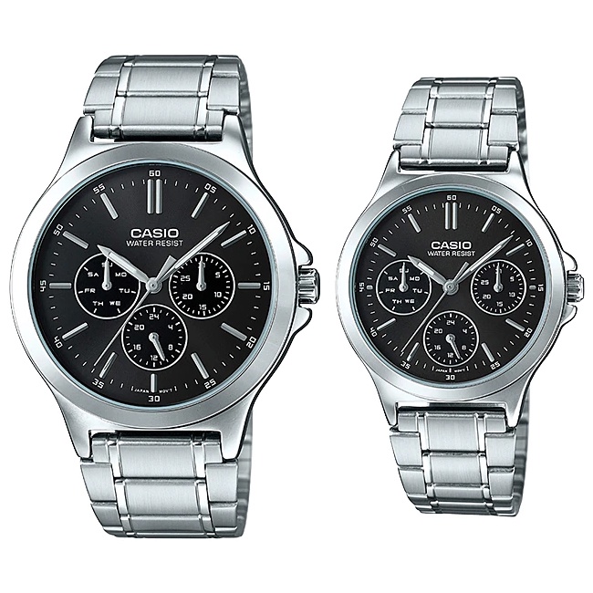 Đồng hồ đôi nam nữ dây kim loại Casio Anh Khuê MTP/LTP V300D-1A