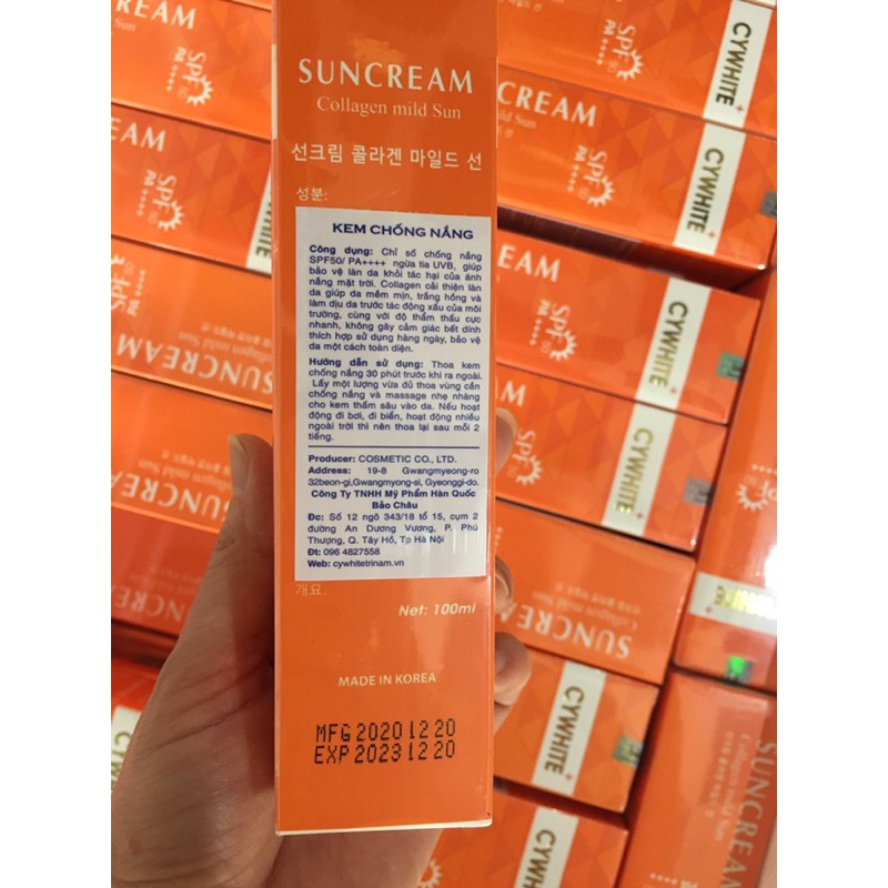 kem chống nắng Suncream collagen mild sun Cywhite spf 50 Pa++++ 100ml