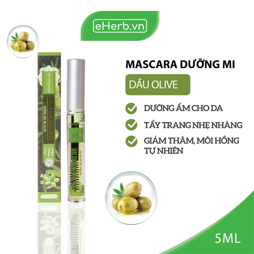 Mascara Dưỡng Mi Dầu Olive Nguyên Chất Kích Thích Mi Mọc Dày & Dài Hơn MILAGANICS 5ml (Tuýp)