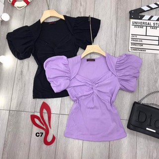 Áo croptop xoắn ngực tay xòe xinh xinh , chất thun bozip mềm mịn