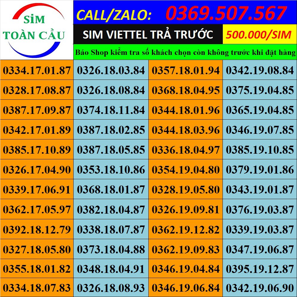 Sim Viettel ngày tháng năm sinh giá 500.000 có gói V120,V120Z, ST90, ST120