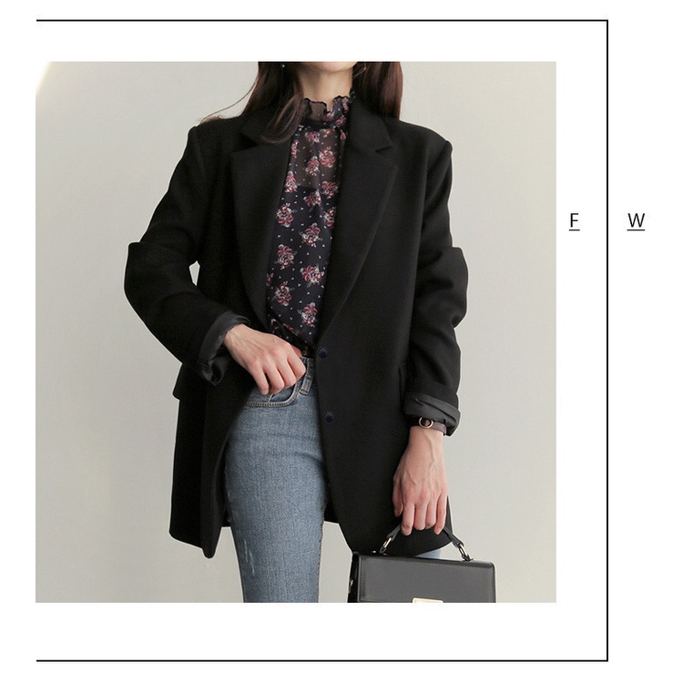 Áo Khoác blazer Màu Đen Dáng Rộng Phong Cách Hàn Quốc Thời Trang Xuân Thu Dành Cho Nữ