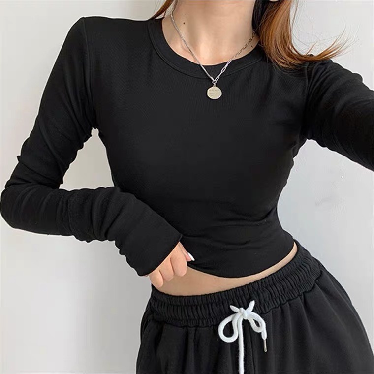 Áo Croptop Dài Tay ôm Body Màu Trơn Chất Bo Tăm Cá Tính