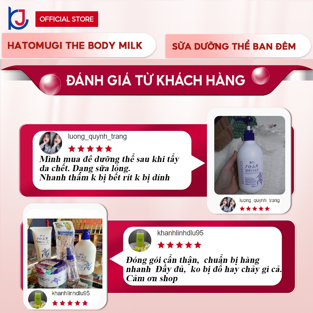 Sữa dưỡng thể ban đêm Hatomugi The Body Milk hạt ý dĩ Nhật Bản (Chai 400ml)