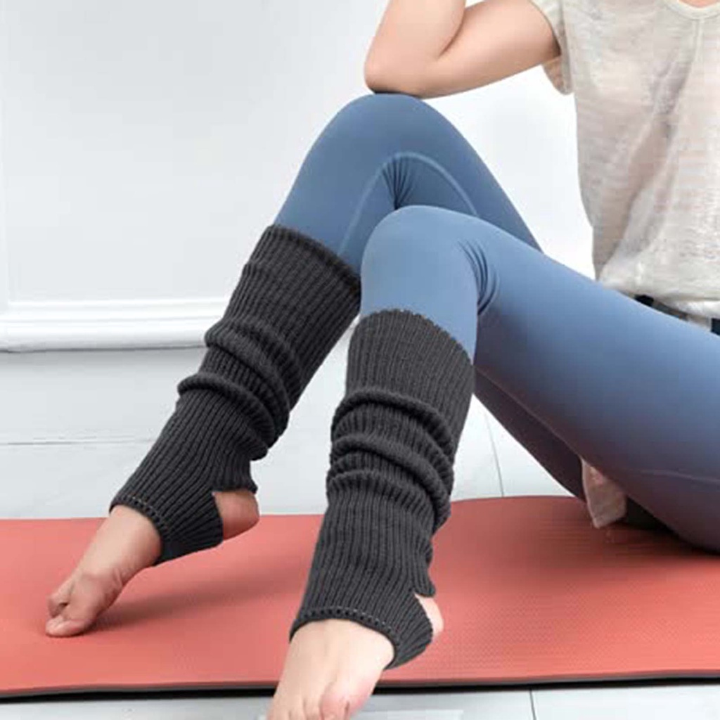 1 Đôi Tất Dệt Kim Dày Giữ Ấm Chân Không Thổi Dài Đến Đầu Gối Màu Trơn Dùng Khi Tập Yoga