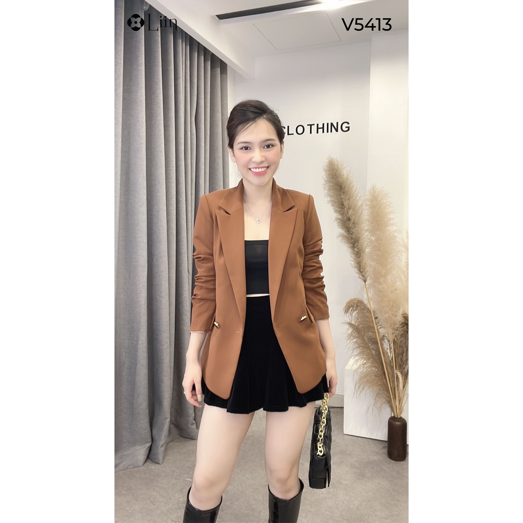 Áo vest nữ công sở màu nâu dài tay nhún kiểu dáng sang trọng, thanh lịch Liin Clothing V5413 | BigBuy360 - bigbuy360.vn