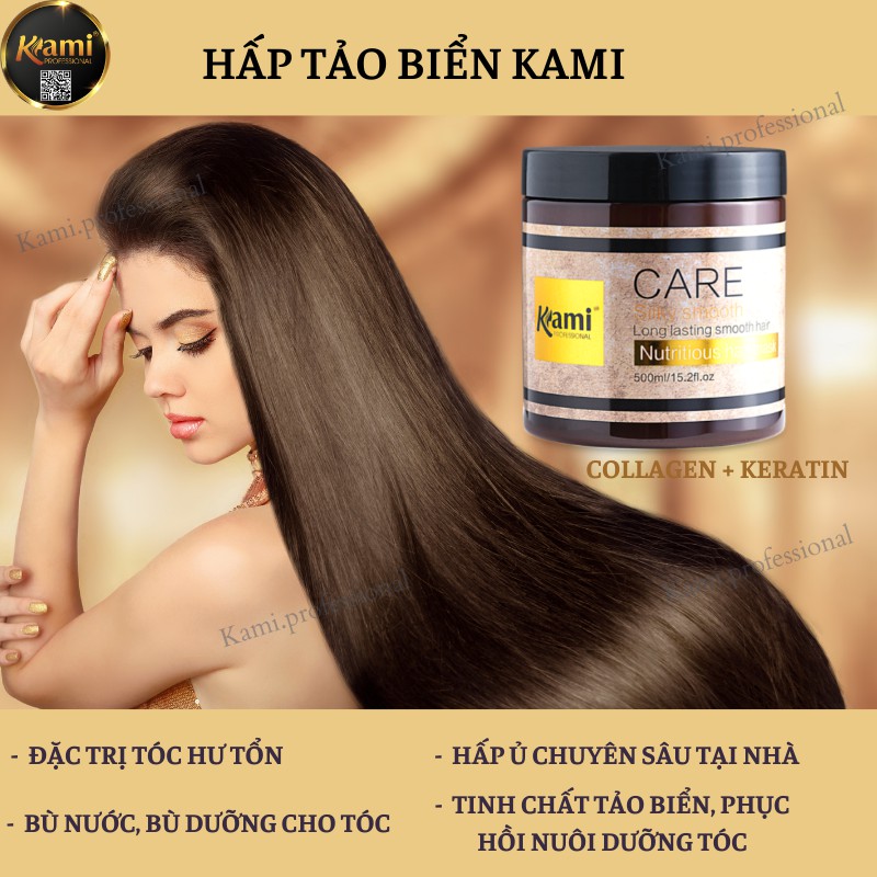 Kem ủ hấp dưỡng tóc tảo biển collagen Kami 500ml, tặng tuýp gội đa năng 5in1