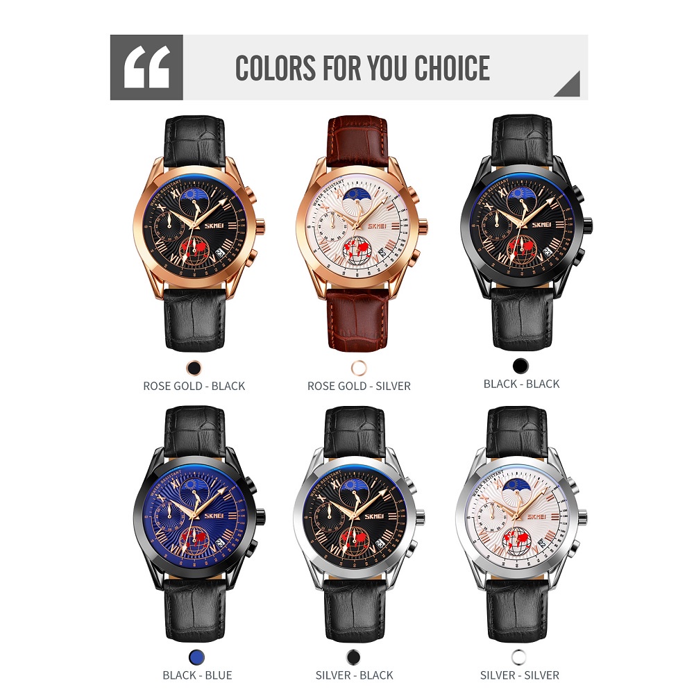 Đồng Hồ Quartz Mặt Trăng SKMEI 9236 Với Dây Đeo Da