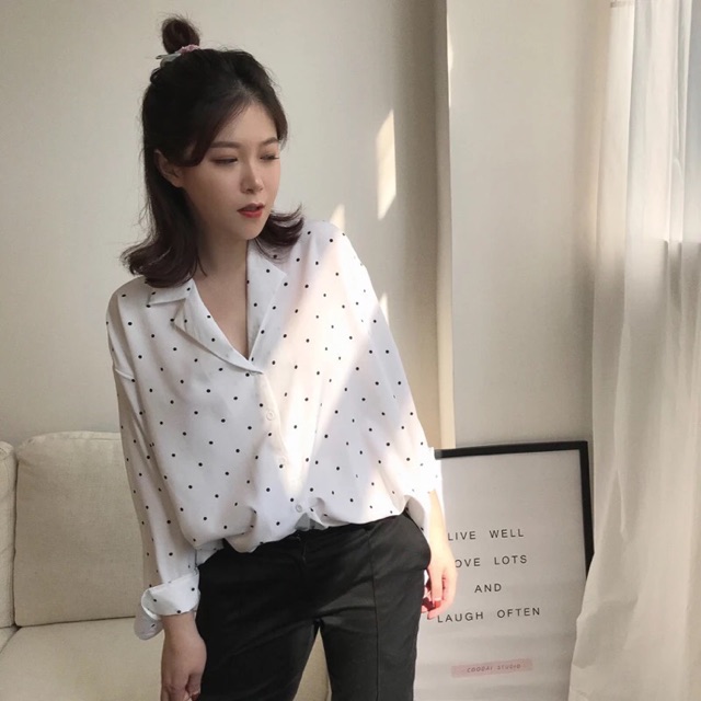 [HÀNG ORDER] Áo sơ mi chấm bi dài tay