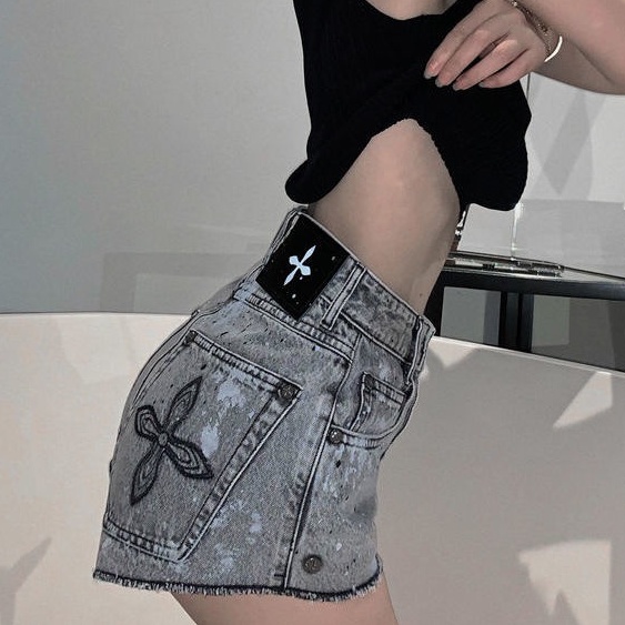 Quần short denim dáng chữ A phong cách Âu Mỹ thời trang cá tính cho nữ