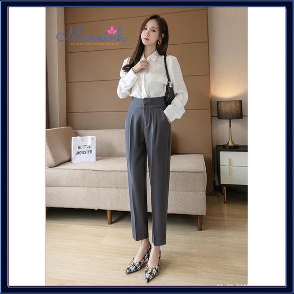 Quần ống rộng nữ lưng cao thắt dây nơ 1 bên culottes ống suông dài màu đen nâu kem-mã 882
