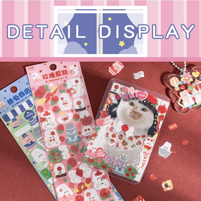 Set 2 Sticker PET Lấp Lánh Trang Trí Toploader Pet Adventure &amp; Bear Garden Party