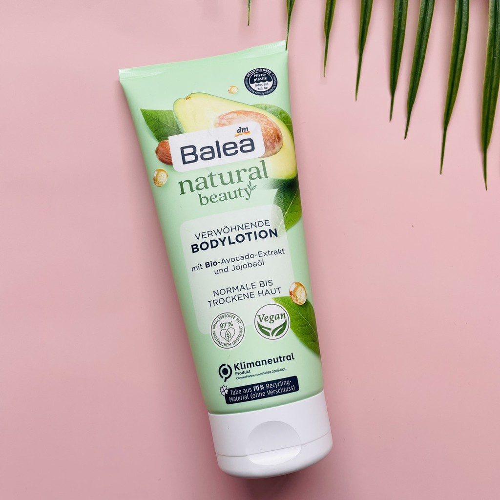 Sữa dưỡng thể Balea Natural Beauty Chiết xuất bơ hữu cơ & dầu Jojoba, 200 ml hàng Đức đủ bill