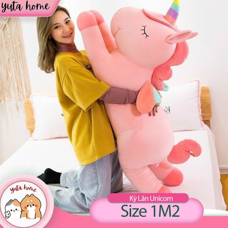 Gấu Nhồi Bông Ngựa Pony Kỳ Lân 1 Sừng Unicorn Gối Ôm Size Lớn - Vải Nhung Co Dãn 4 Chiều - Bông Gòn Cao Cấp - Yuta Home