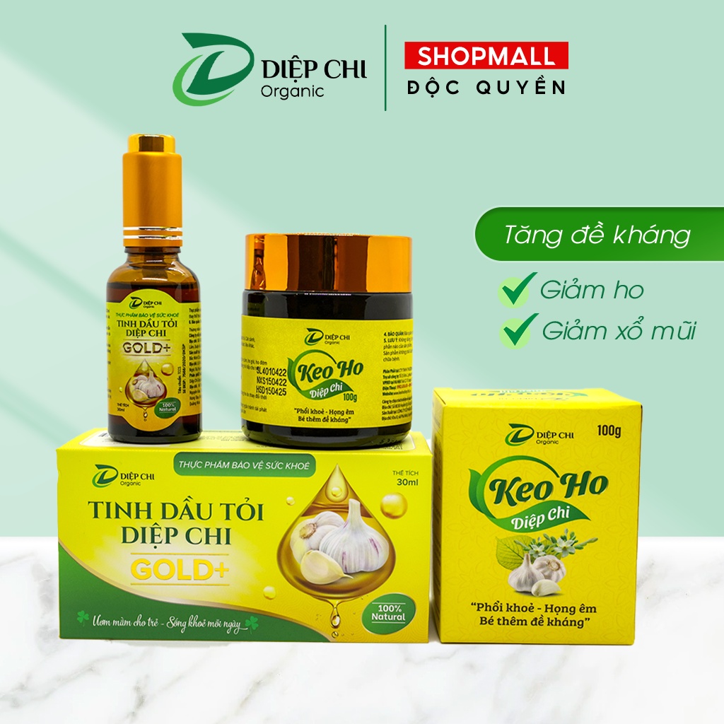Combo Dầu Tỏi Và Keo Ho DIỆP CHI Cho Bé Giảm Ho, Sổ Mũi, Ốm Vặt, Chiết Xuất Hoa Đu Đủ Đực