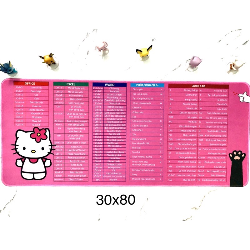 Lót di chuột công thức Bàn di chuột in hình phím tắt Excel các side 30x80 và 25x30 MVT Store SP1