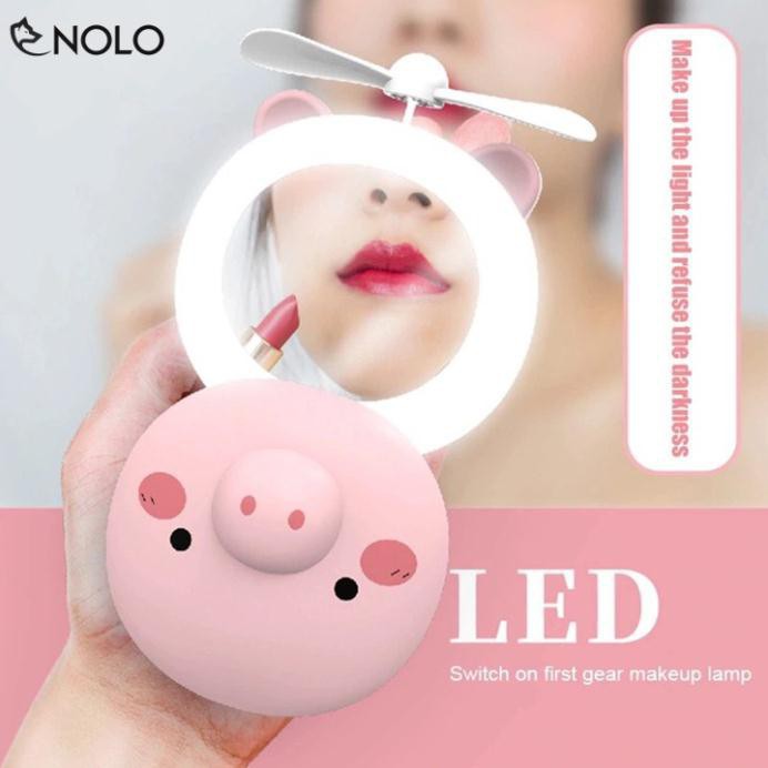 Quạt Mini Cầm Tay Tích Điện Hình Con Heo Đa Năng 3 Trong 1 Có Gương Có Đèn Siêu Kute Dễ Thương | BigBuy360 - bigbuy360.vn