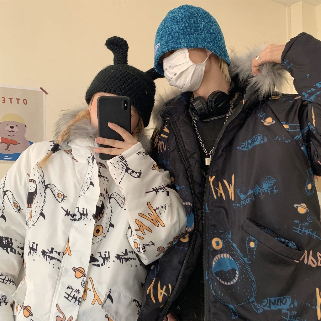 Áo khoác cotton dáng rộng phối cổ lông cỡ lớn thời trang hip hop mùa đông 2020 cho nam nữ | BigBuy360 - bigbuy360.vn