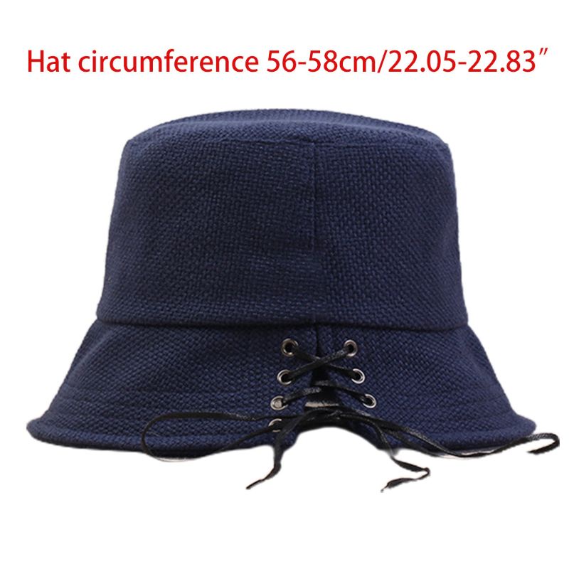 Nón Tai Bèo Vải Lanh Cotton Vành Ngắn Cột Dây Chống Nắng Màu Sắc Trơn Phong Cách Nhật Bản Cho Nữ