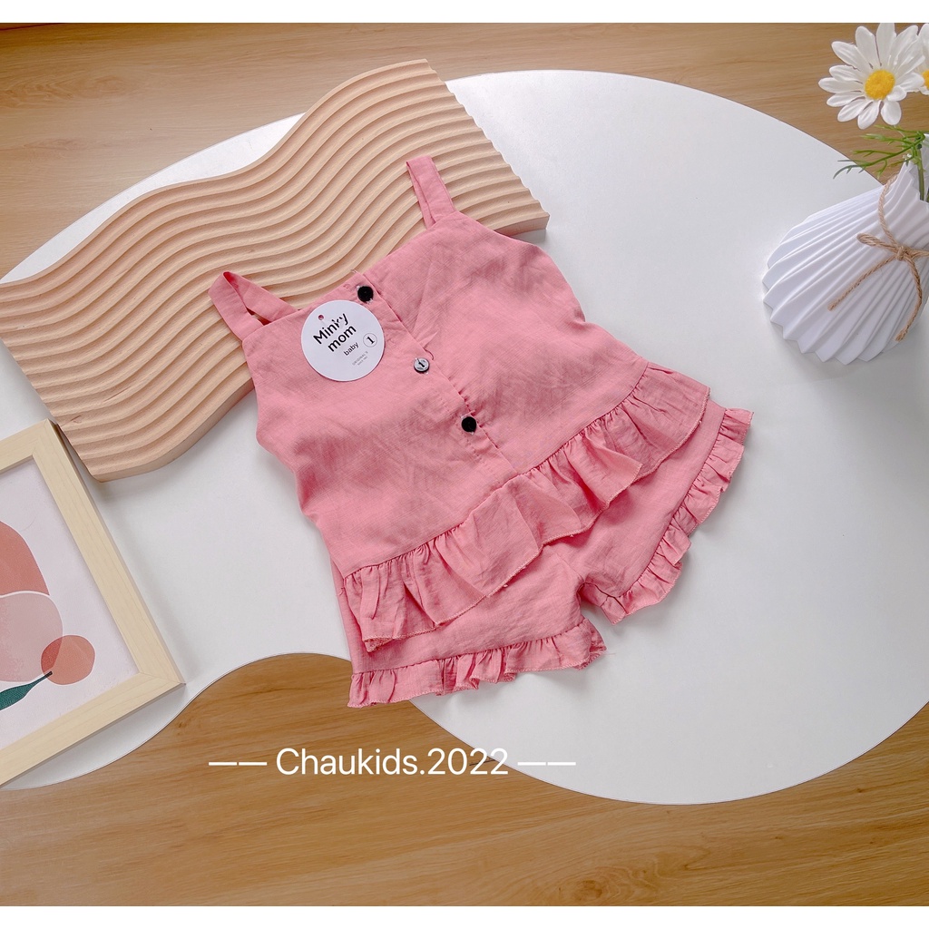 Áo 2 dây bé gái, set bộ đũi bèo cúc cài thật cho bé