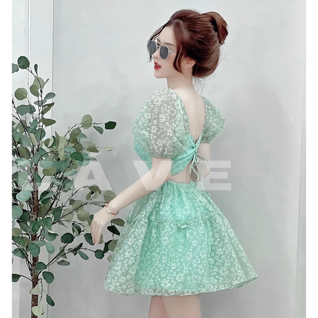 [HCM] Đầm Nữ Ren Hoa Cổ Chử U Tay Phồng Thời Trang Nữ Sam Closet Free Size 40-55kg