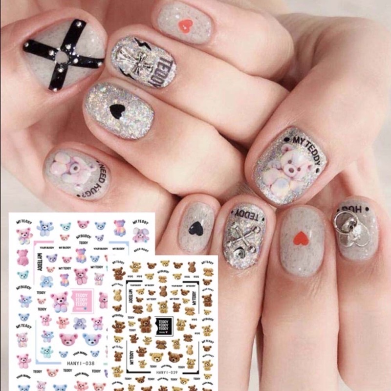 Sticker Dán Móng Hình Gấu Teddy siêu HOT