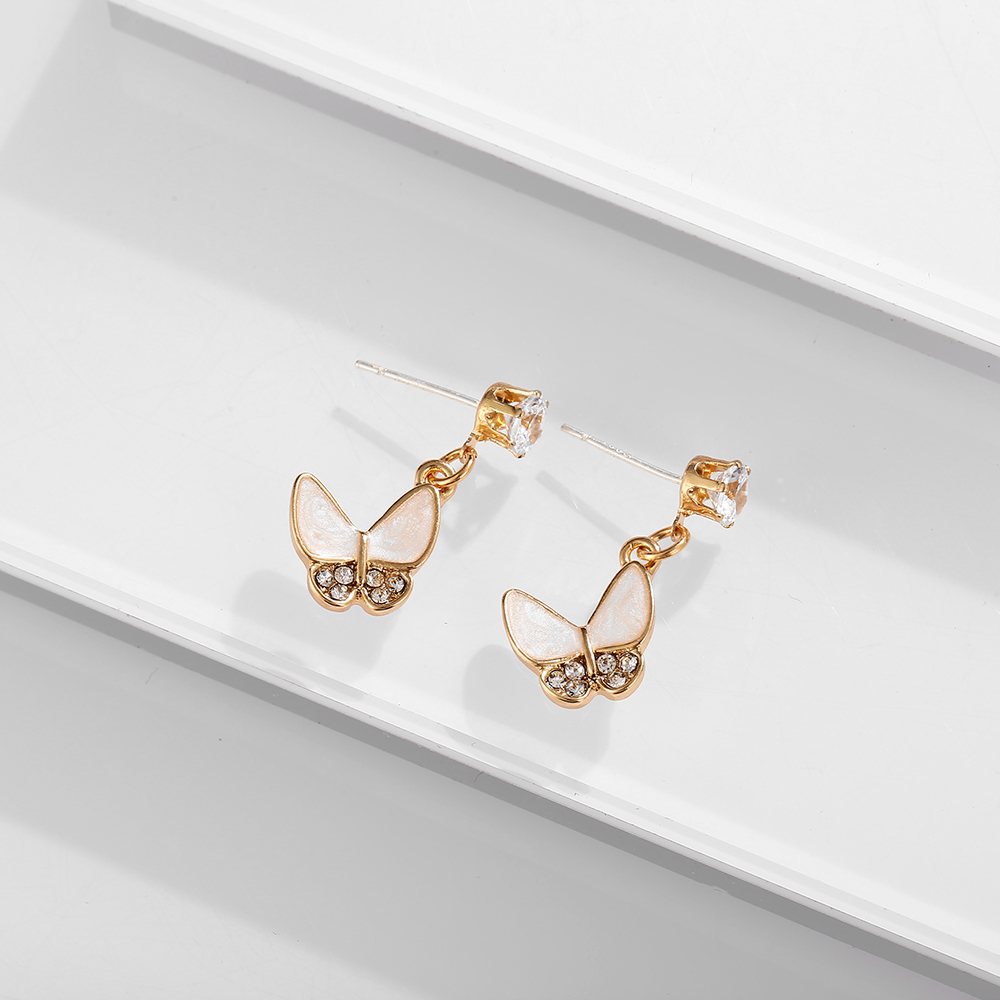 Bông Tai Mạ Bạc 925 Hình Bướm Đính Đá Phong Cách Hàn Quốc