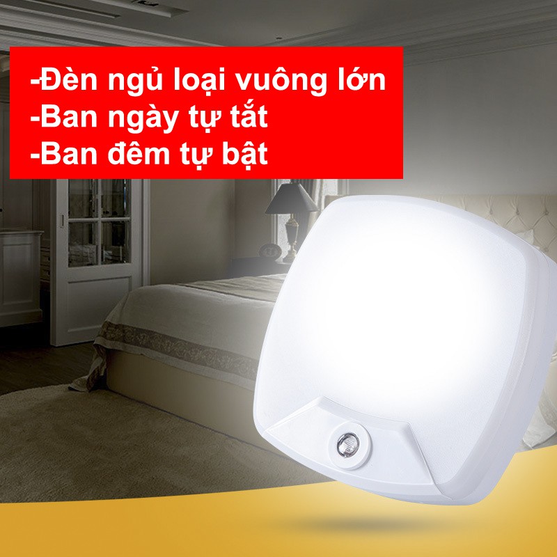 Đèn ngủ LED Cảm ứng Ngày tự tắt, Đêm tự sáng, Loại vuông Lớn màu trắng