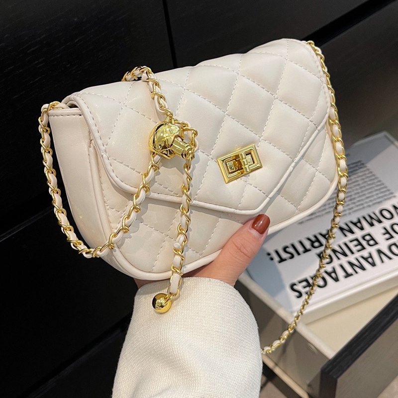 Túi Đeo Chéo Hình Vuông Cỡ Nhỏ Màu Đen Phối Dây Xích Thời Trang Cho Nữ